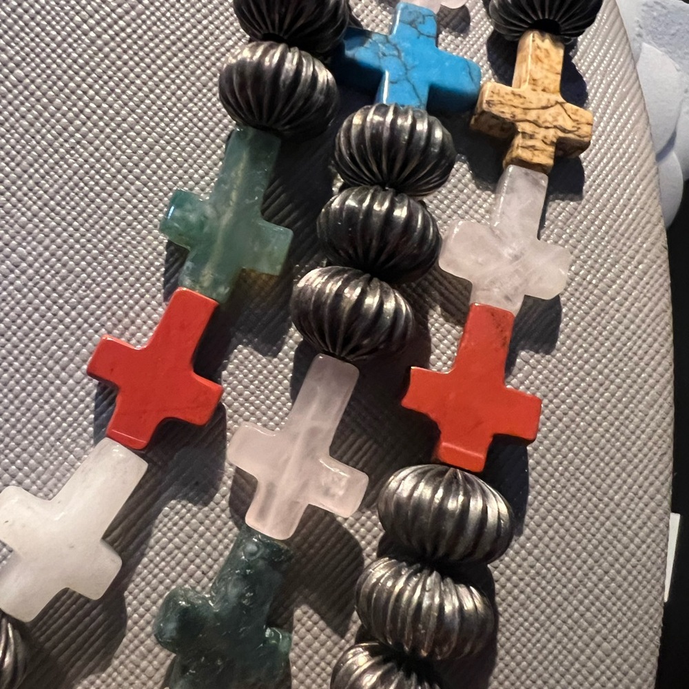 Native American Multi Gemstone Silvertone Beaded … - image 6